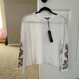 DRIFTWOOD White Long Sleeve Top with Floral Embroidery